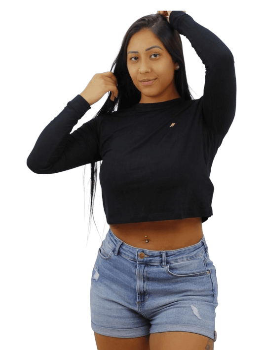 Camiseta Aeropostale Feminina Manga Longa-Preta