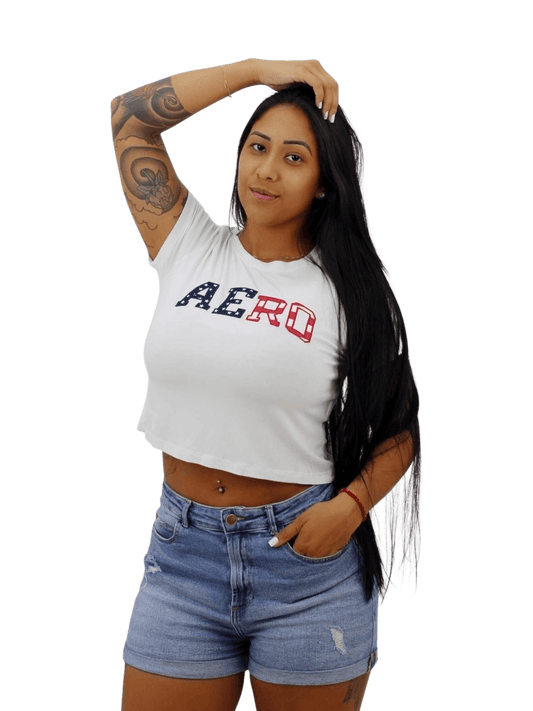 Camiseta Aeropostale feminina Cropped- branca