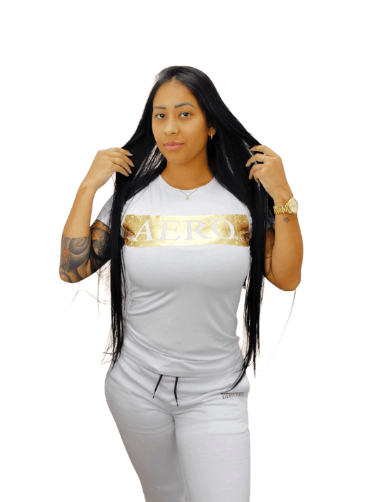 Camiseta Feminina  Aeropostale-Branca Com Dourado