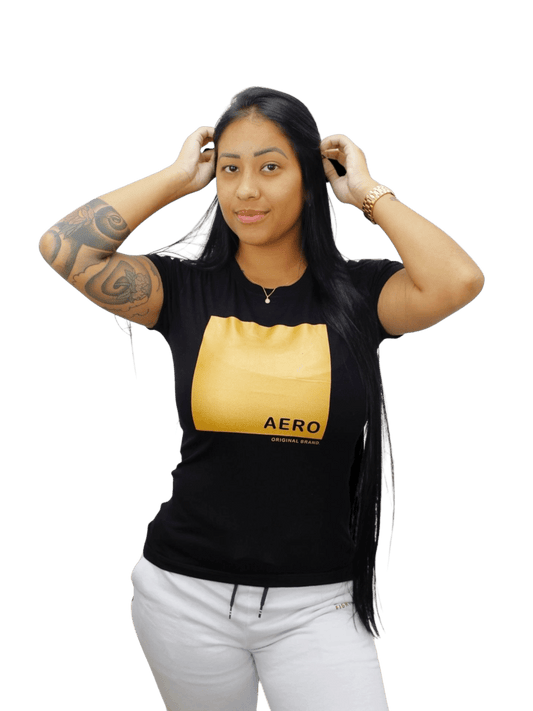 Camiseta Feminina  Aeropostale-Preta Com Dourado