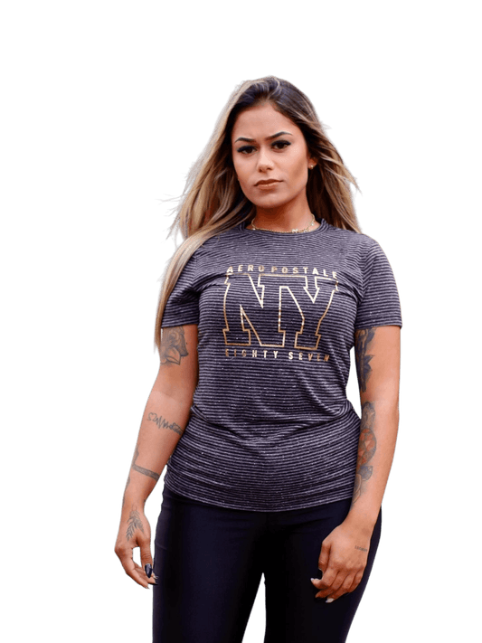 Camiseta Feminina Listrada Aeropostale-cinza Escuro