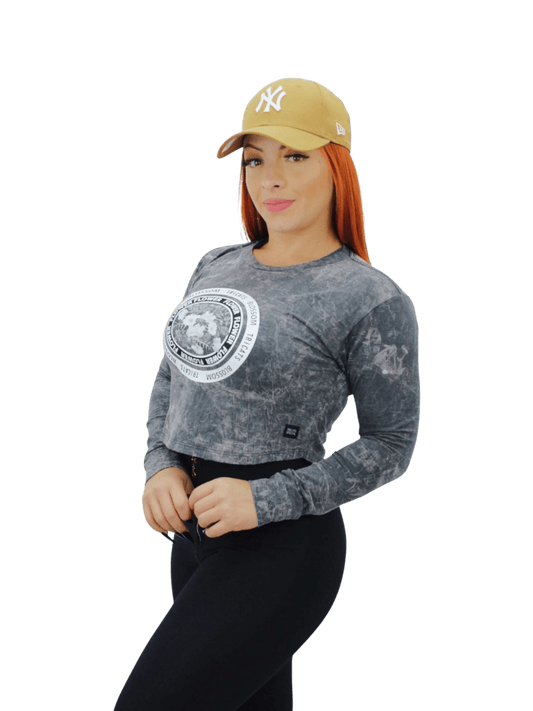 Manga Longa Cropped Feminina Tricats- Cinza