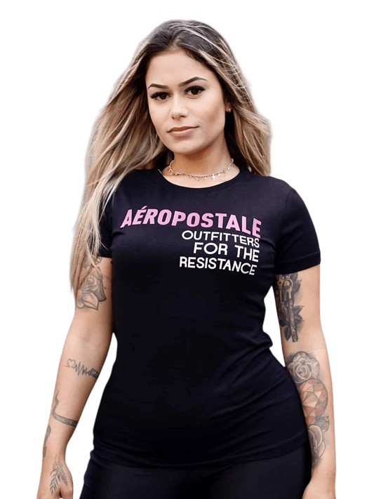 Camiseta Feminina Aeropostale-Preta e Rosa